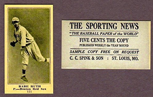 1916 (M101-4) Sporting News #151 Babe Ruth Rookie Card